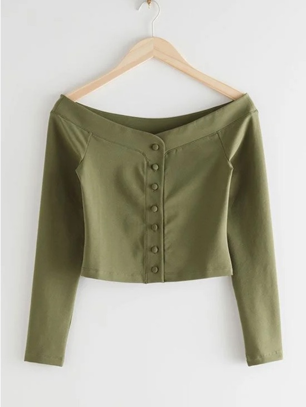 & Other Stories Olive Green Off-Shoulder Button-Front Top